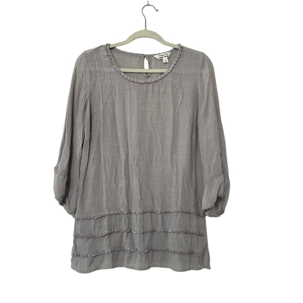 Krazy Kat Women’s Boho 3/4 Sleeve Beige Scoop Neck Blouse